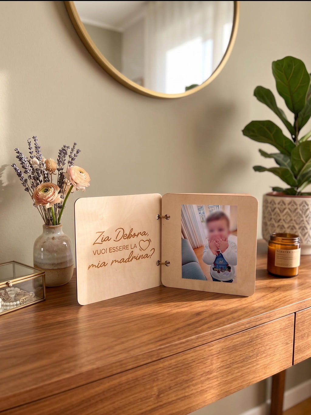 Proposta Madrina e Padrino in Legno Personalizzata - Annuncio Battesimo "Ho una notizia speciale" - Idea Regalo Artigianale