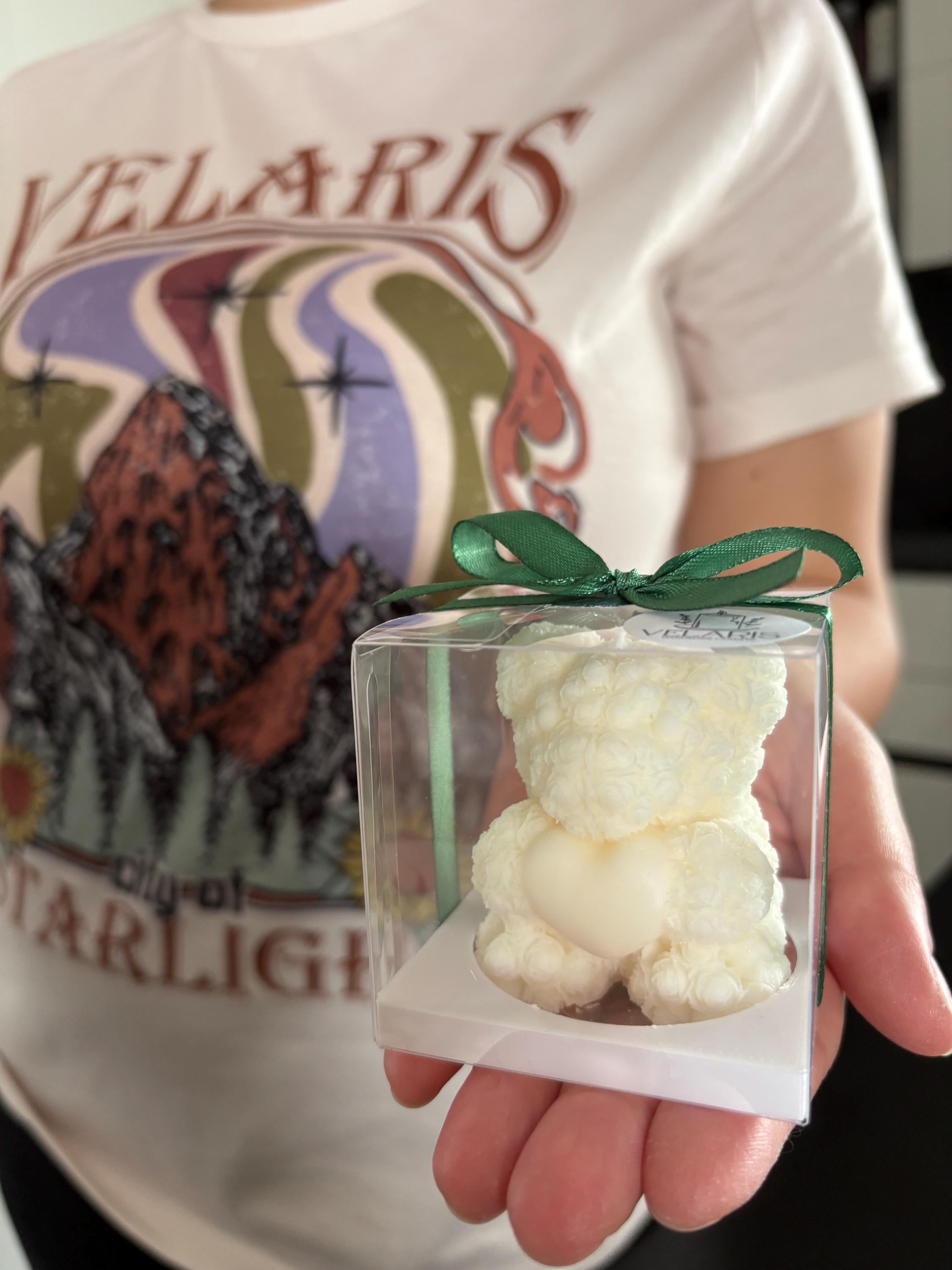 Bomboniera Nascita , Battesimo, comunione - Candela Orsetto di Fiori con Cuore