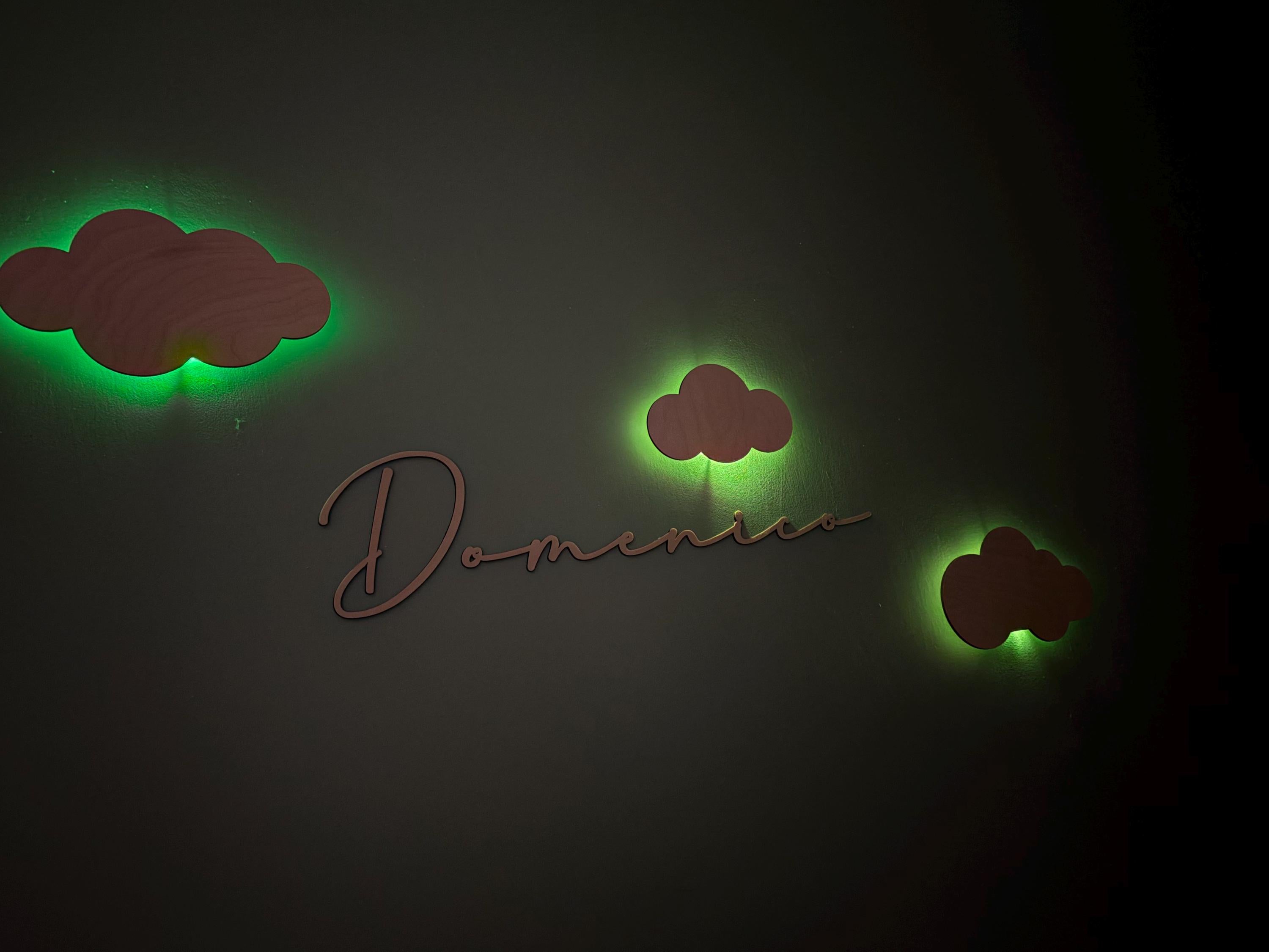 Lampada Nome Personalizzato in Legno con LED - Luce Notturna Nuvole per Cameretta - Decorazione Parete Artigianale - Regalo Nascita Unico