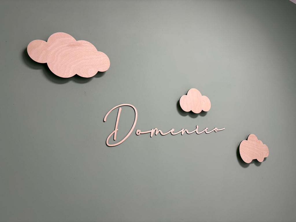 Lampada Nome Personalizzato in Legno con LED - Luce Notturna Nuvole per Cameretta - Decorazione Parete Artigianale - Regalo Nascita Unico