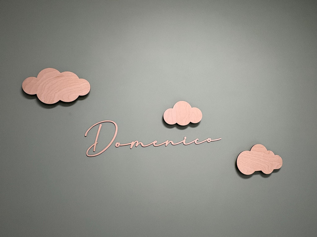 Lampada Nome Personalizzato in Legno con LED - Luce Notturna Nuvole per Cameretta - Decorazione Parete Artigianale - Regalo Nascita Unico