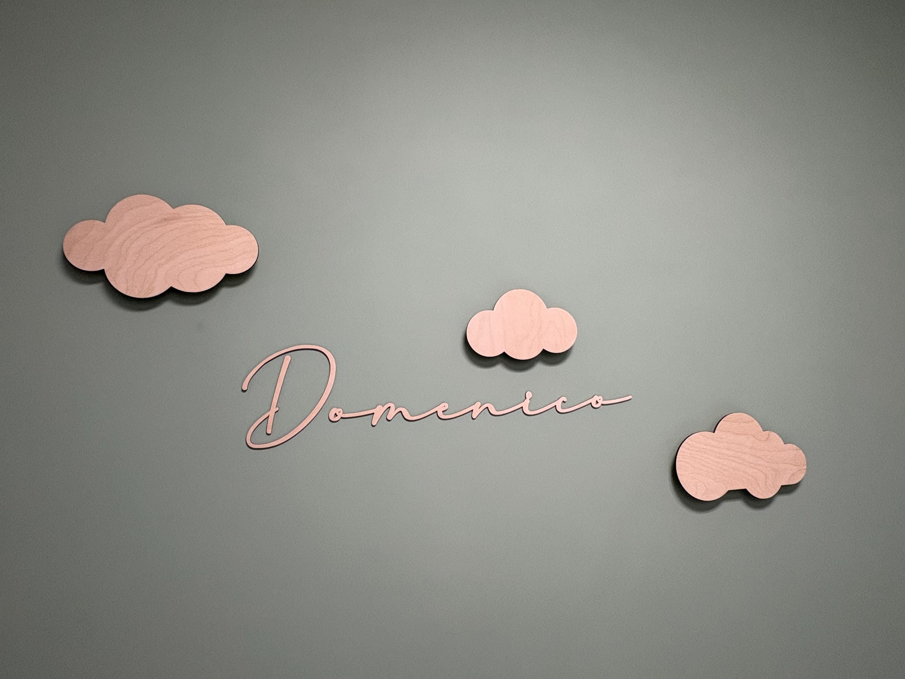 Lampada Nome Personalizzato in Legno con LED - Luce Notturna Nuvole per Cameretta - Decorazione Parete Artigianale - Regalo Nascita Unico