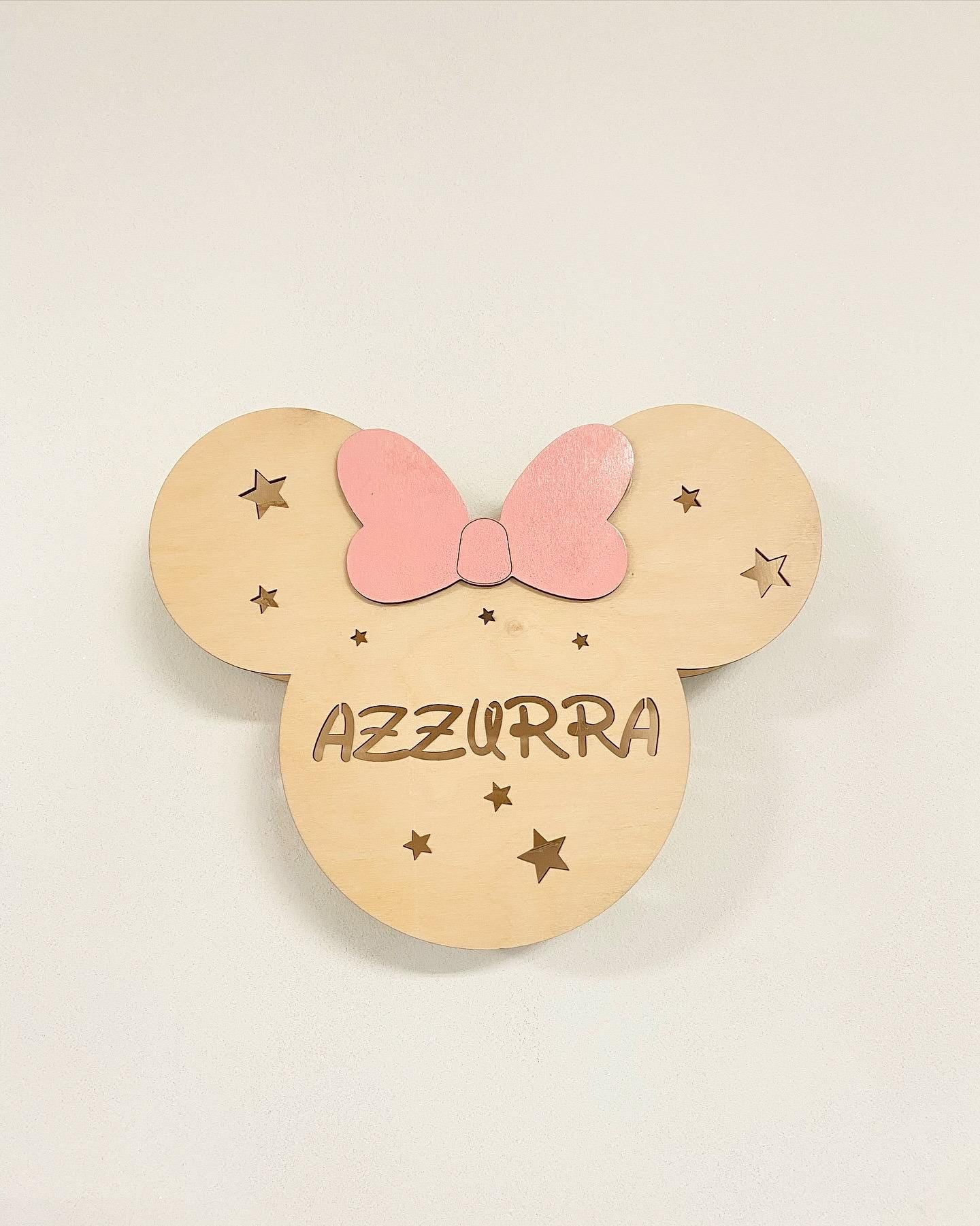Lampada LED Personalizzata in Legno - Luce Notturna Sagomata con Nome - Giraffa, Elefante, Unicorno o Minnie - Regalo Nascita e Compleanno