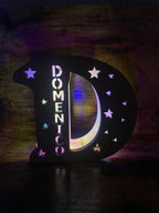 Lampada Iniziale in Legno Personalizzata - Lettera Luminosa LED con Nome e Incisione -  Regalo Nascita, Battesimo