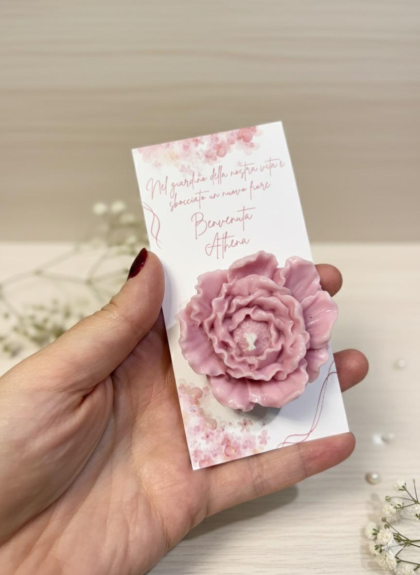 Segnaposto Candela Profumata Personalizzabile - Bomboniera Prima Comunione, Matrimonio, Battesimo - Cera di Soia Margherita Rosa Cuore
