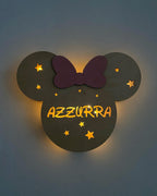 Lampada LED Personalizzata in Legno - Luce Notturna Sagomata con Nome - Giraffa, Elefante, Unicorno o Minnie - Regalo Nascita e Compleanno