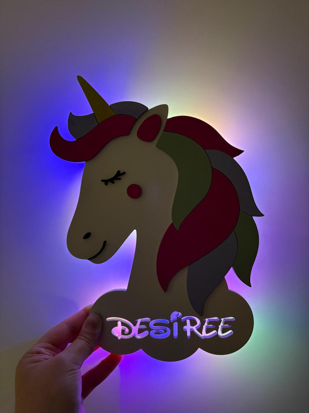 Lampada LED Personalizzata in Legno - Luce Notturna Sagomata con Nome - Giraffa, Elefante, Unicorno o Minnie - Regalo Nascita e Compleanno